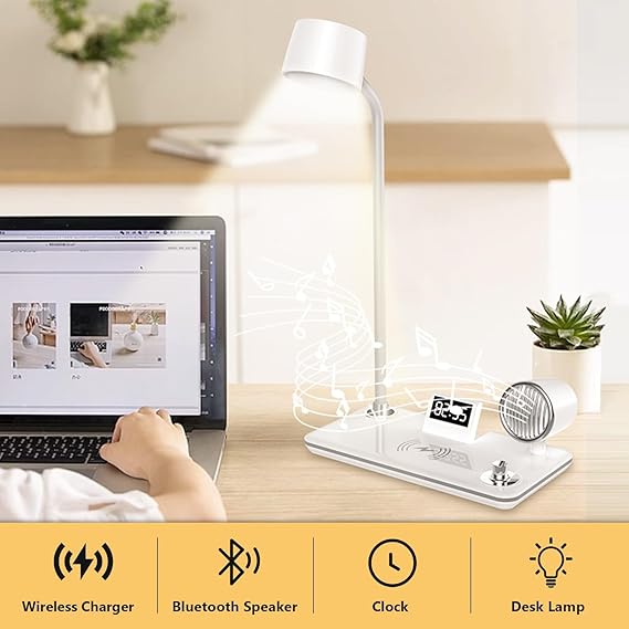 LED Desk Lamp with Wireless Charger and Bluetooth Speaker